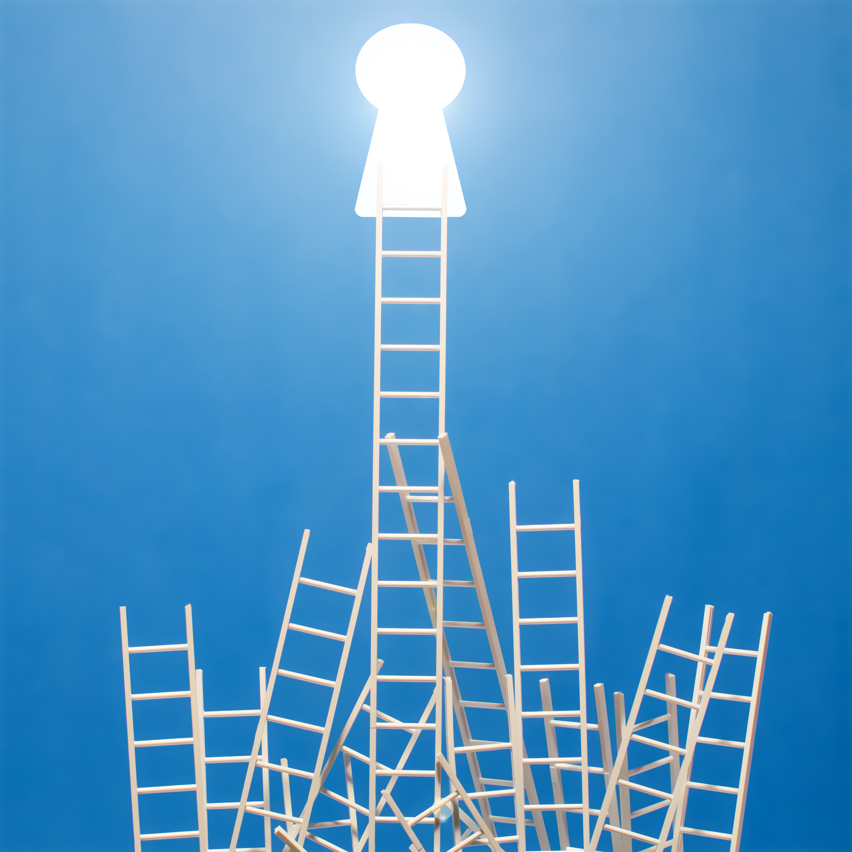 Climbing Above the Crowd Concept – Ladders to key hole