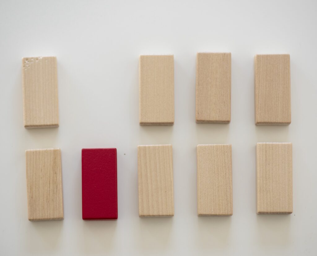 Choose one option. Wooden block on white background